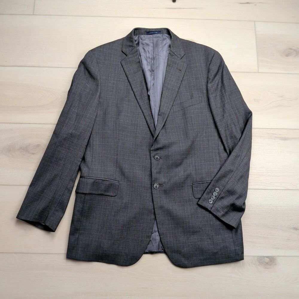 Loro Piana Joseph Abboud Blazer Sport Coat Mens 44L Gray Windowpane Wool Jacket
